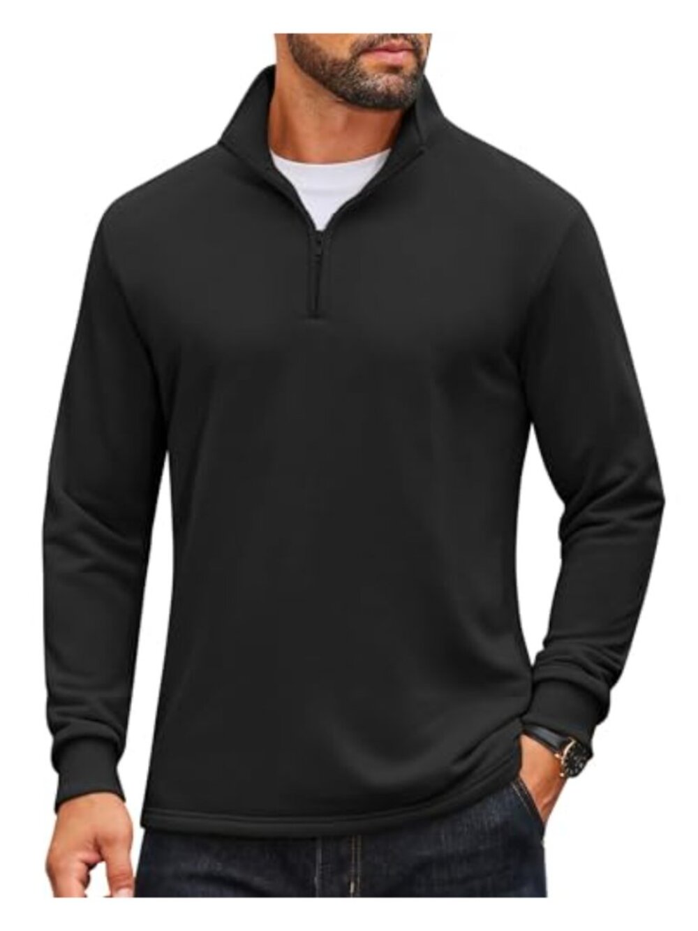 Men's Quarter Zip Quilted Pullover Sweatshirt Mock Neck Long Sleeve